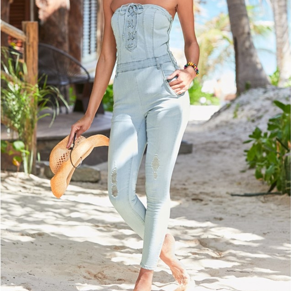 Brand New, washed denim Venus jumpsuit